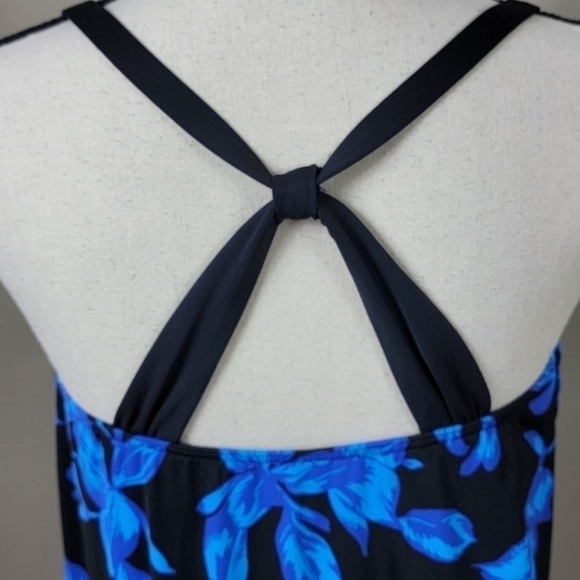 Lands' End Blouson Black & Blue Floral Tankini Swim Top Sz 10 DD - Picture 5 of 15